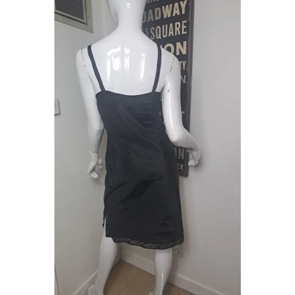BARBIZON Full Slip Dress Black Vintage Taffeta Lace  Saucy Tafredda ‎ Zip Size 9